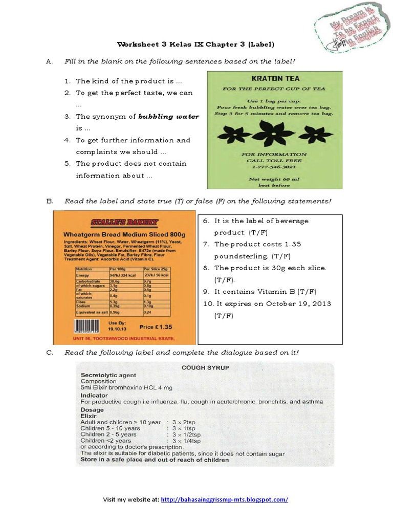 Worksheet 3 Kelas IX Chapter 3a PDF | PDF | Nutrition | Diet & Nutrition