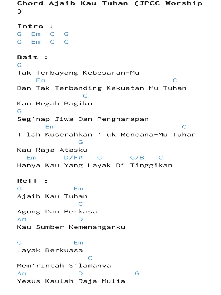 Ajaib Kau Tuhan Jpcc Worship Jrchord