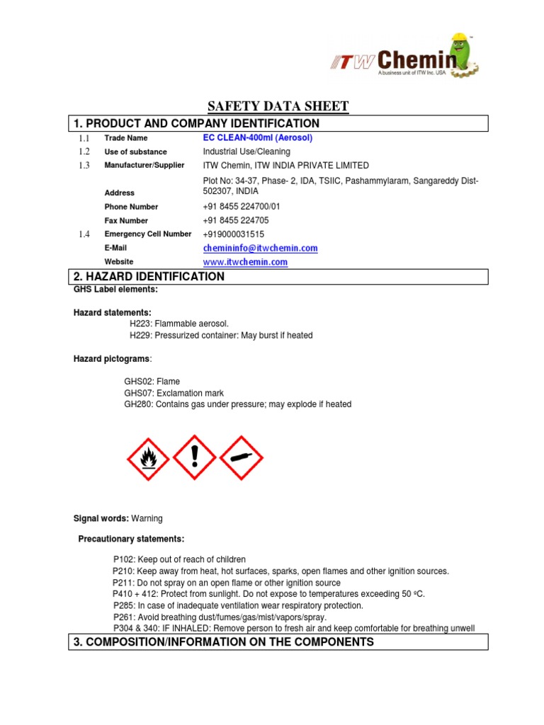 Ec Clean Sds PDF Personal Protective Equipment Dangerous Goods