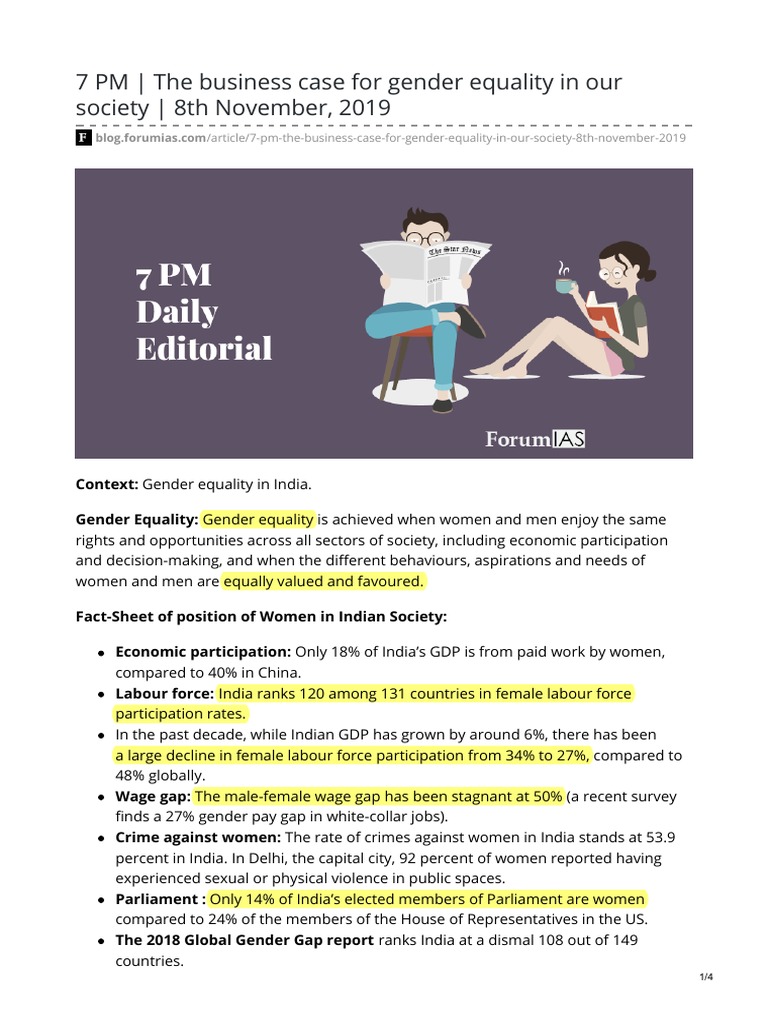 8th November 2019 The Business Case For Gender Equality in Our Society ...