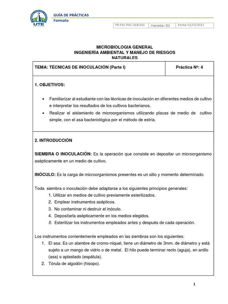 Técnicas de Inoculación Básicas | PDF | Siembra | Microbiología