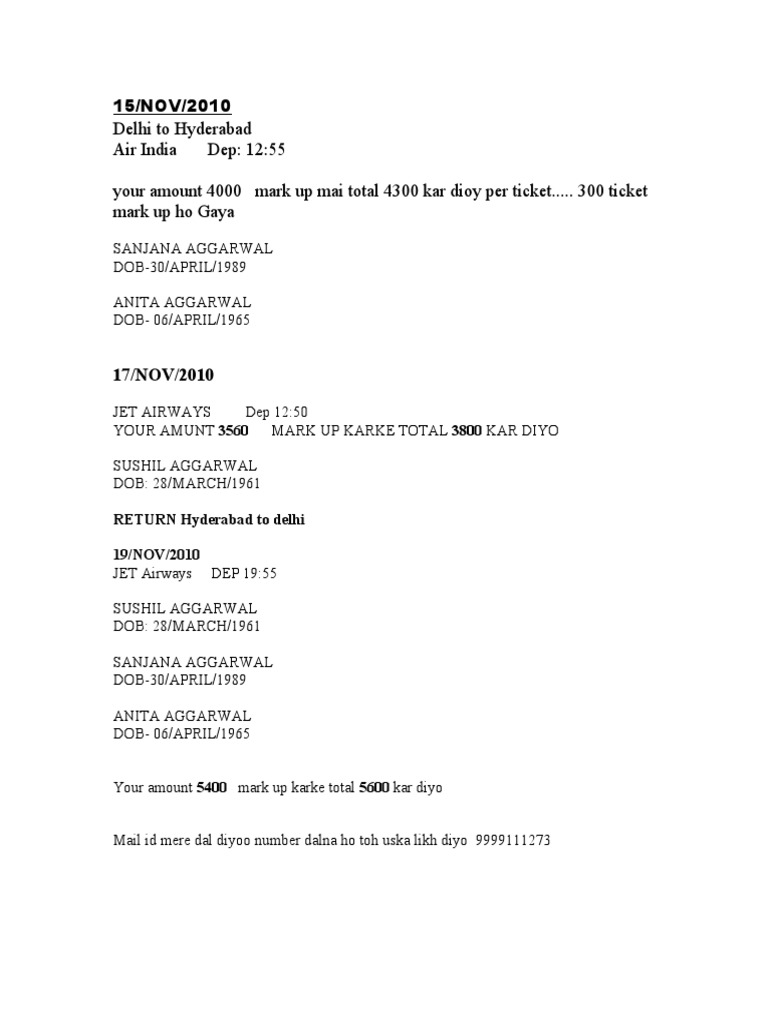 Flight Booking Details for Delhi-Hyderabad | PDF