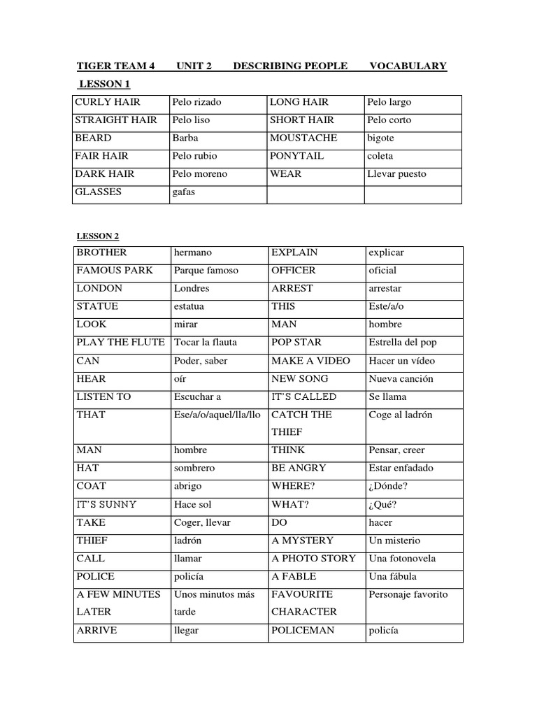Vocabulary 2 Describing People | PDF