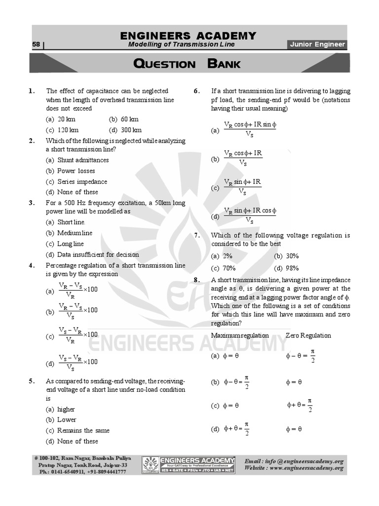 JEn Questions Bank EE Power System PDF Electric Power Transmission