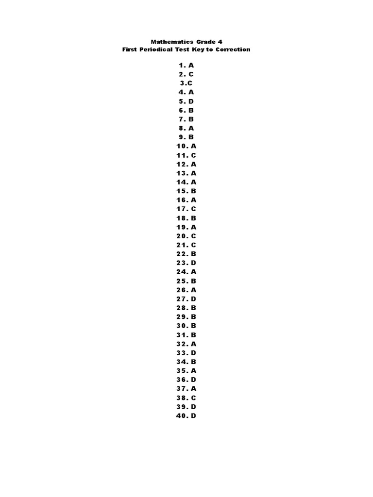 Grade 4 First Periodical Test Answers | PDF | Tests