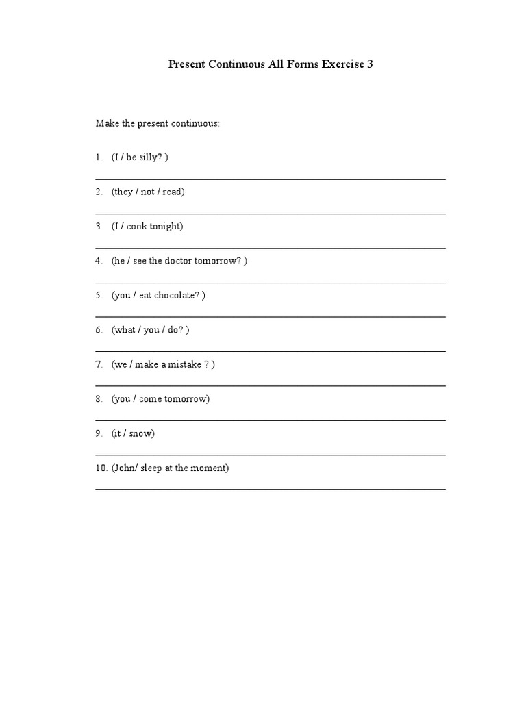 Present Continuous All Forms Exercise 3 PDF Food And Drink Beverages