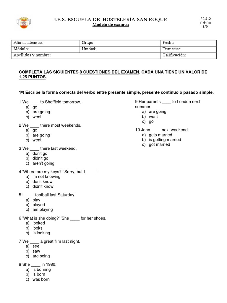 Respuestas del Segundo Parcial de Inglés | PDF | Educational Stages ...