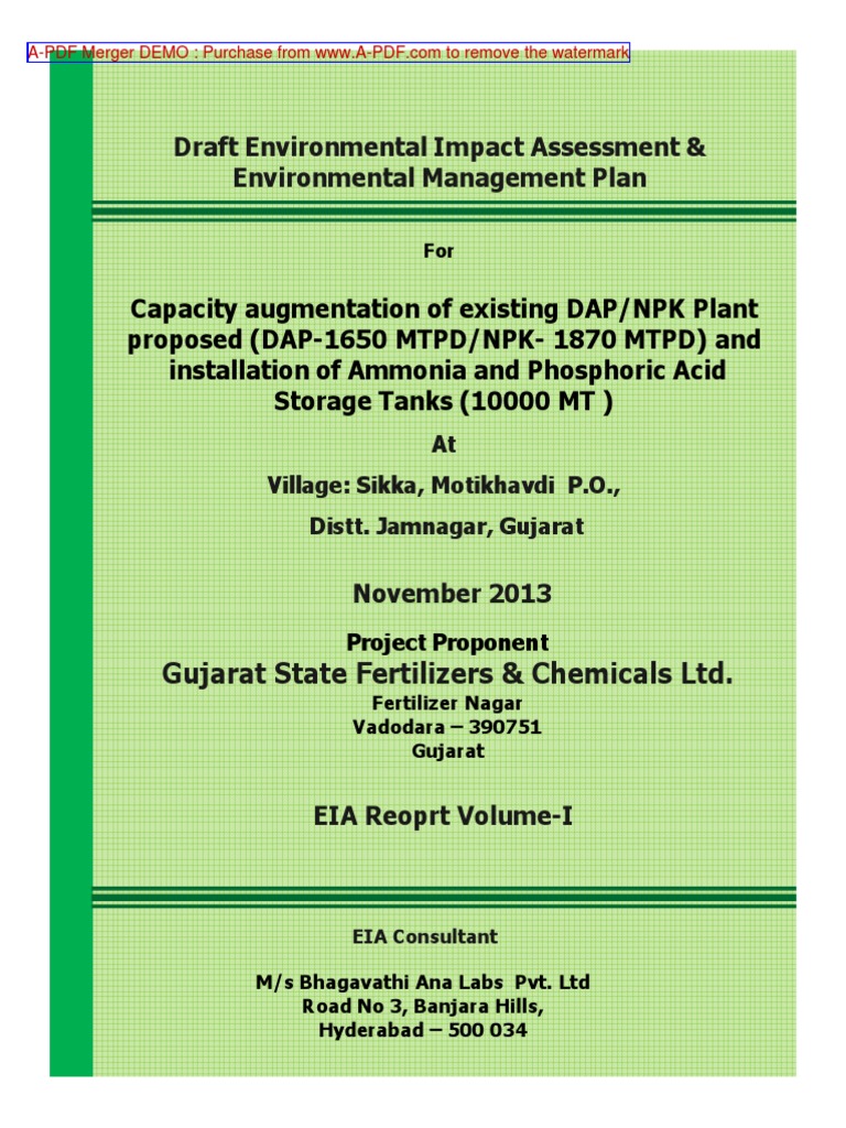 EIA for GSFC DAP/NPK Plant Expansion | PDF | Environmental Impact ...