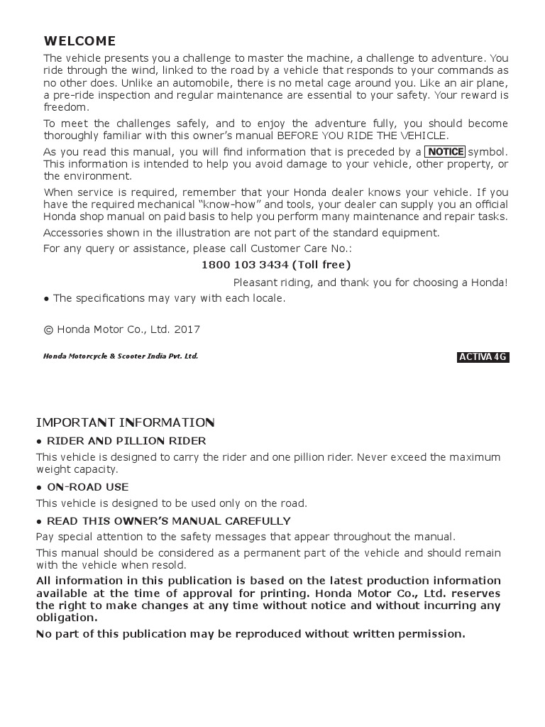 Honda Activa 4G Owners Manual | Download Free PDF | Tire | Gasoline