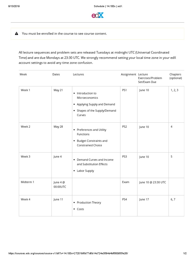 Schedule 14.100x EdX PDF Economic Theories Economics