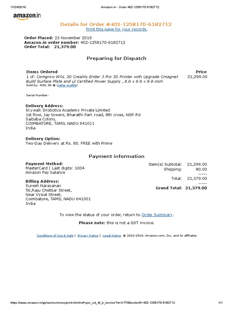 Legal Notice for Amazon Order 402-1258170 | PDF | Business | Business