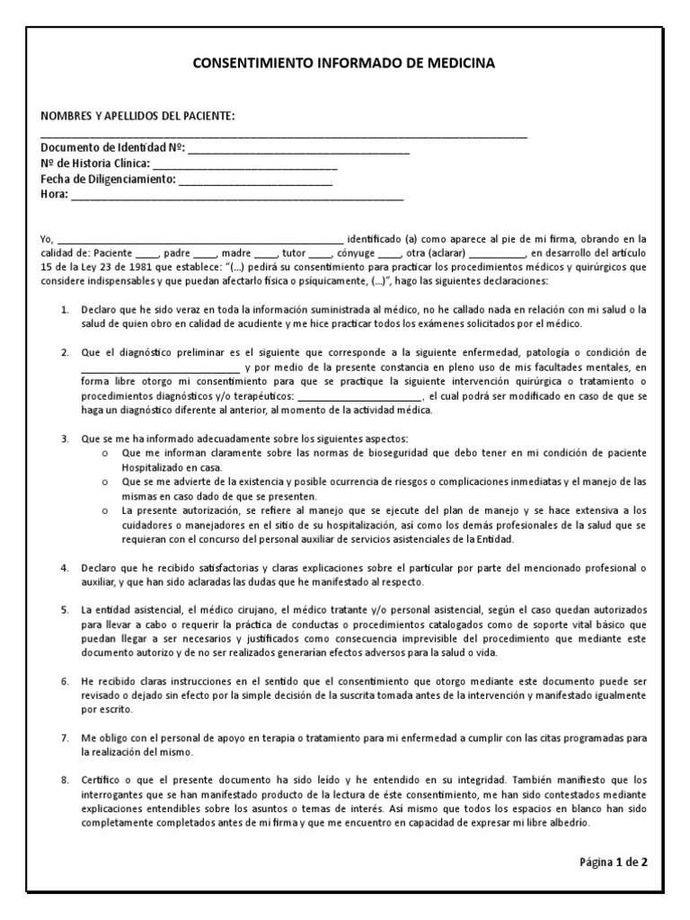 CONSENTIMIENTO INFORMADO MEDICA.doc Consentimiento informado Diagnostico medico Prueba