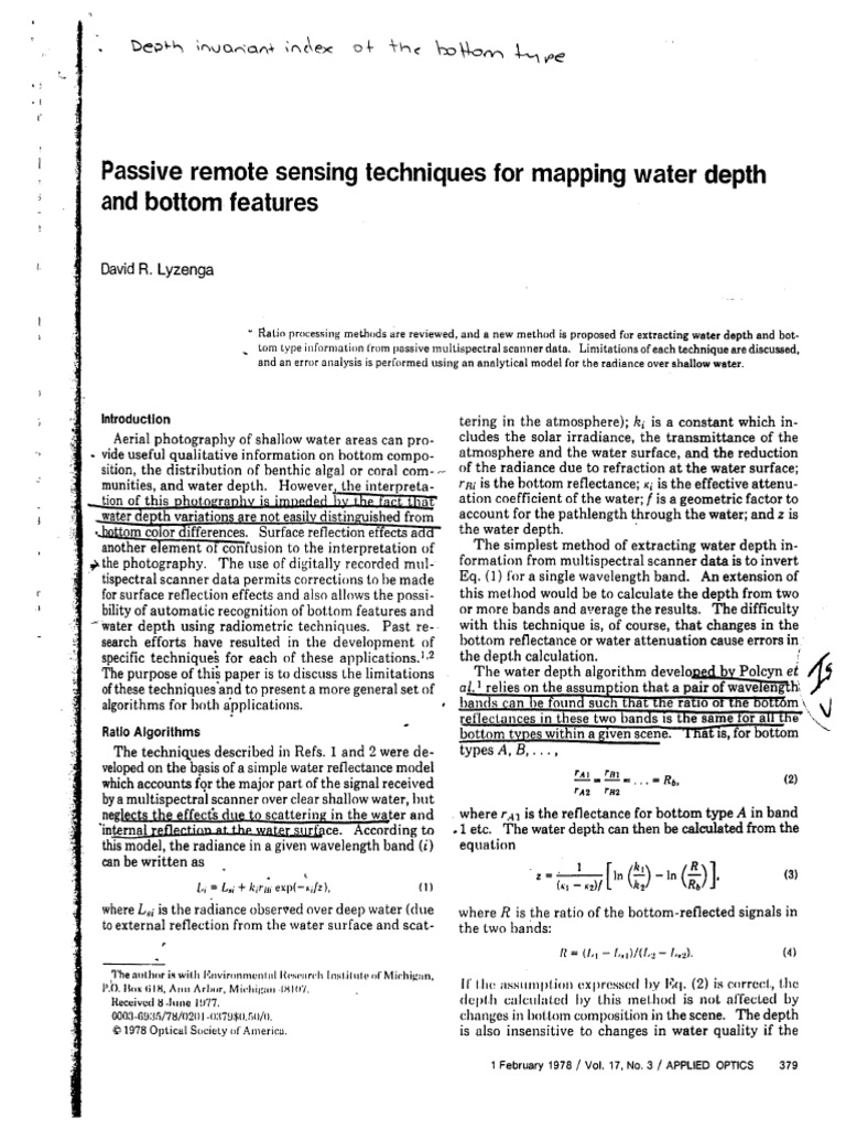 Passive Remote Sensing Techniques For Mapping Water Depth and Bottom ...