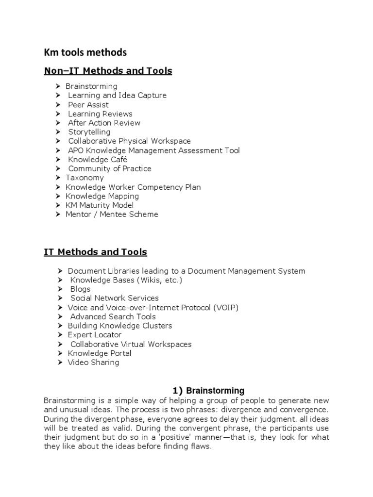 KM Tools Methods | PDF | Expert | Mentorship