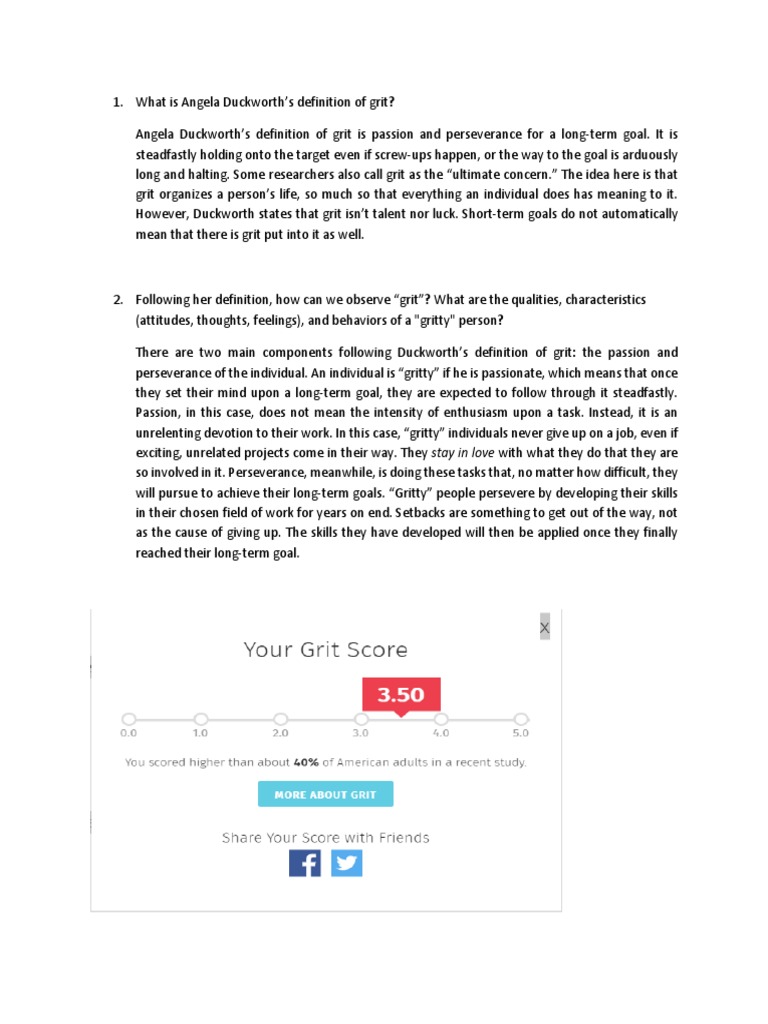 Understanding Grit: Passion & Perseverance | PDF | Grit (Personality ...