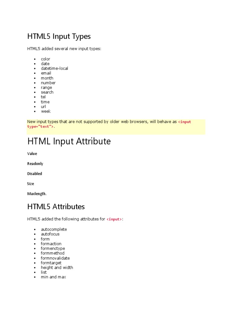 Html5 input types | pdf | html5 | html