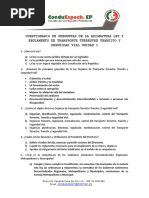 CUESTIONARIO DE PREGUNTAS DE LA ASIGNATURA LEY Y REGLAMENTO DE TRANSPORTE TERRESTRE TRÁNSITO Y SEGURIDAD VIAL UNIDAD 1