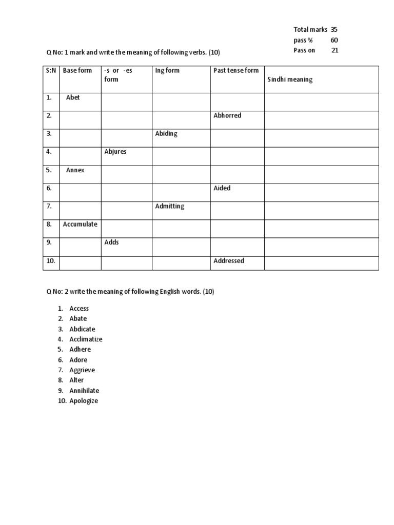 Base Form PDF Language Families Grammar