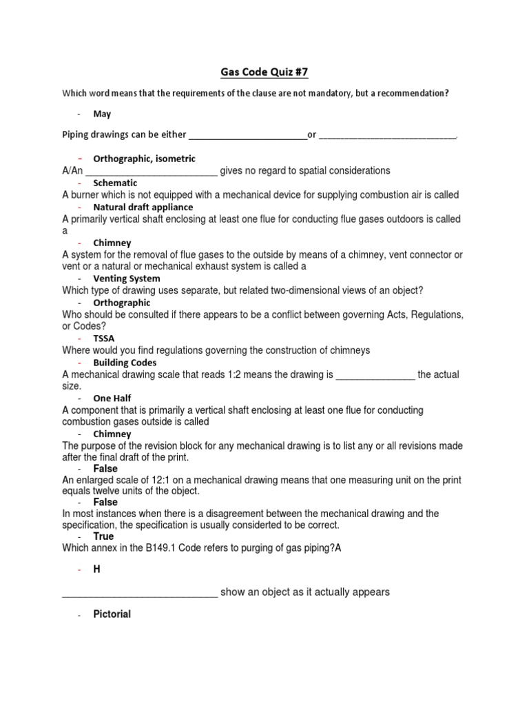 Gas Code Quiz 7 PDF Chimney Technical Drawing