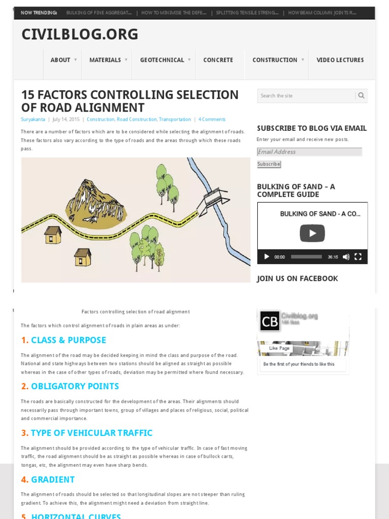 15 Factors Controlling Selection of Road Alignment | PDF | Road | Transport
