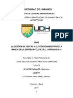 Gestión de Ventas y Posicionamiento de La Marca en La Empresa Felix E.i.r.l, Huánuco 2019