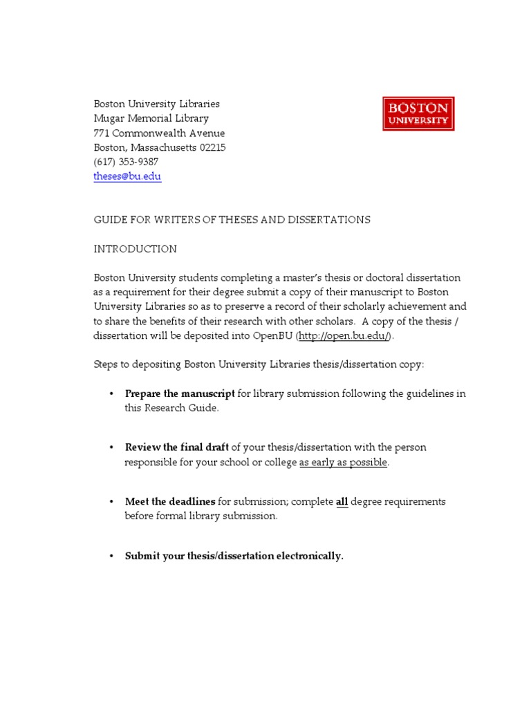 Bu Theses And Dissertations Guide Pdf Thesis Typefaces