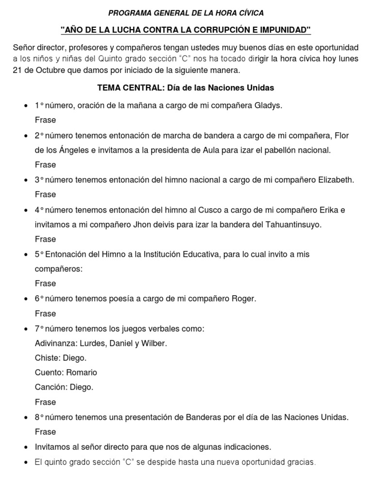 Programa de Hora Cívica Escolar | PDF