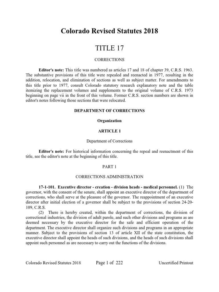 Colorado Revised Statutes 2018 Prison Repeal