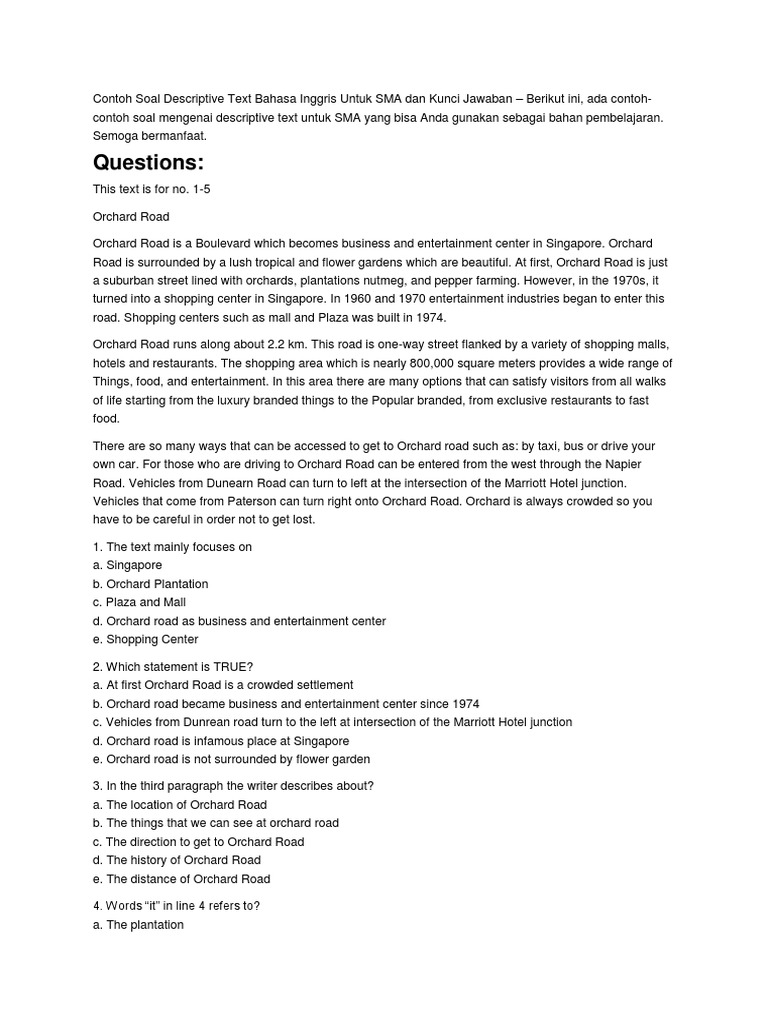 32+ Contoh Soal Descriptive Text Sma - Kumpulan Contoh Soal
