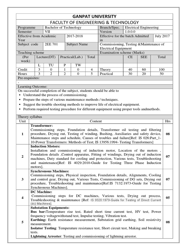 Testing and Commissioning of Electrical Equipment | PDF | Electrical ...