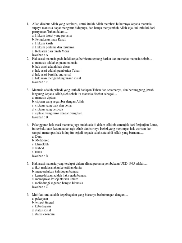 Contoh Soal Agama Kristen Kelas 12 Multimulturalisme