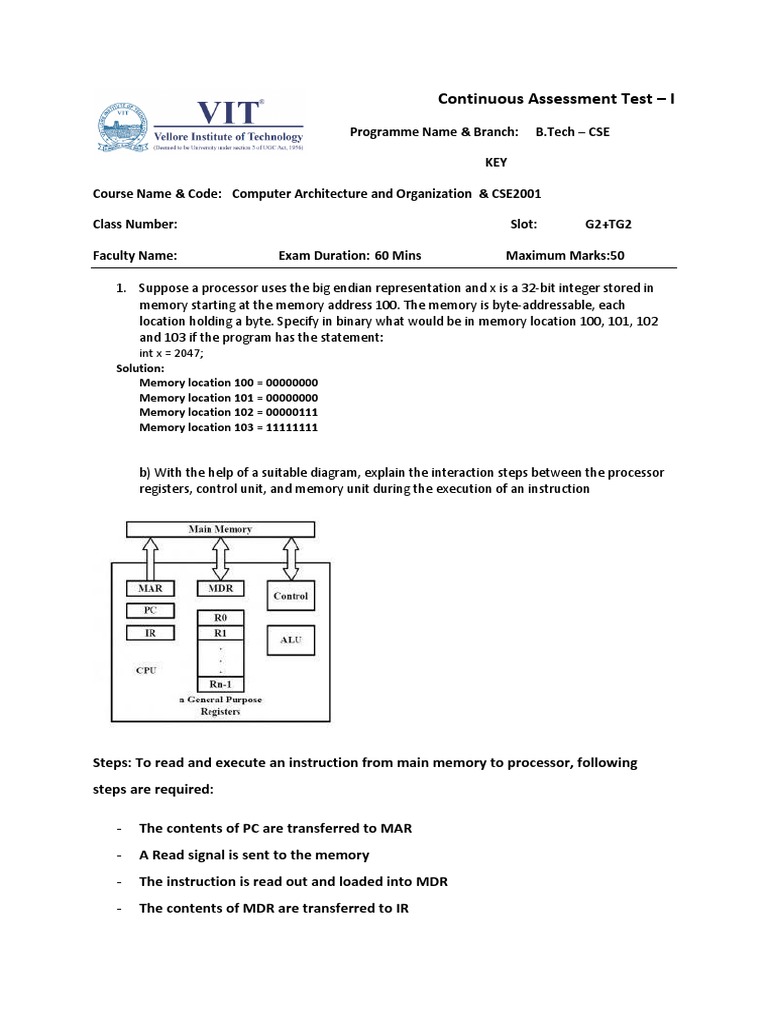 Computer Architecture Assessment Test | PDF | Central Processing Unit ...