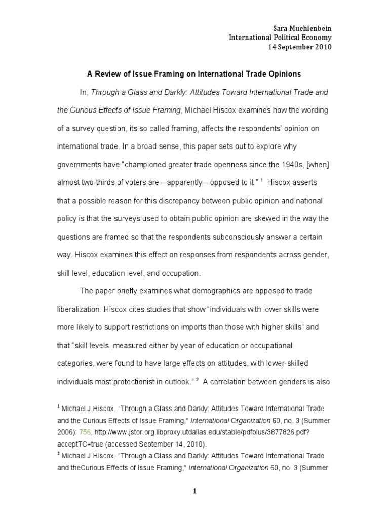 A Review of Issue Framing On International Trade Opinions PDF