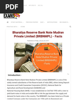 Bharatiya Reserve Bank Note Mudran Private Limited Brbnmpl