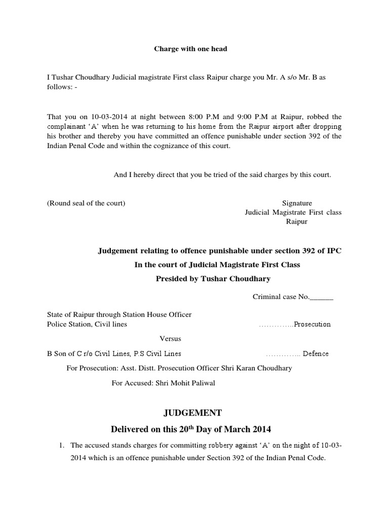 Judgement Writing 17bal115 PDF Robbery Magistrate