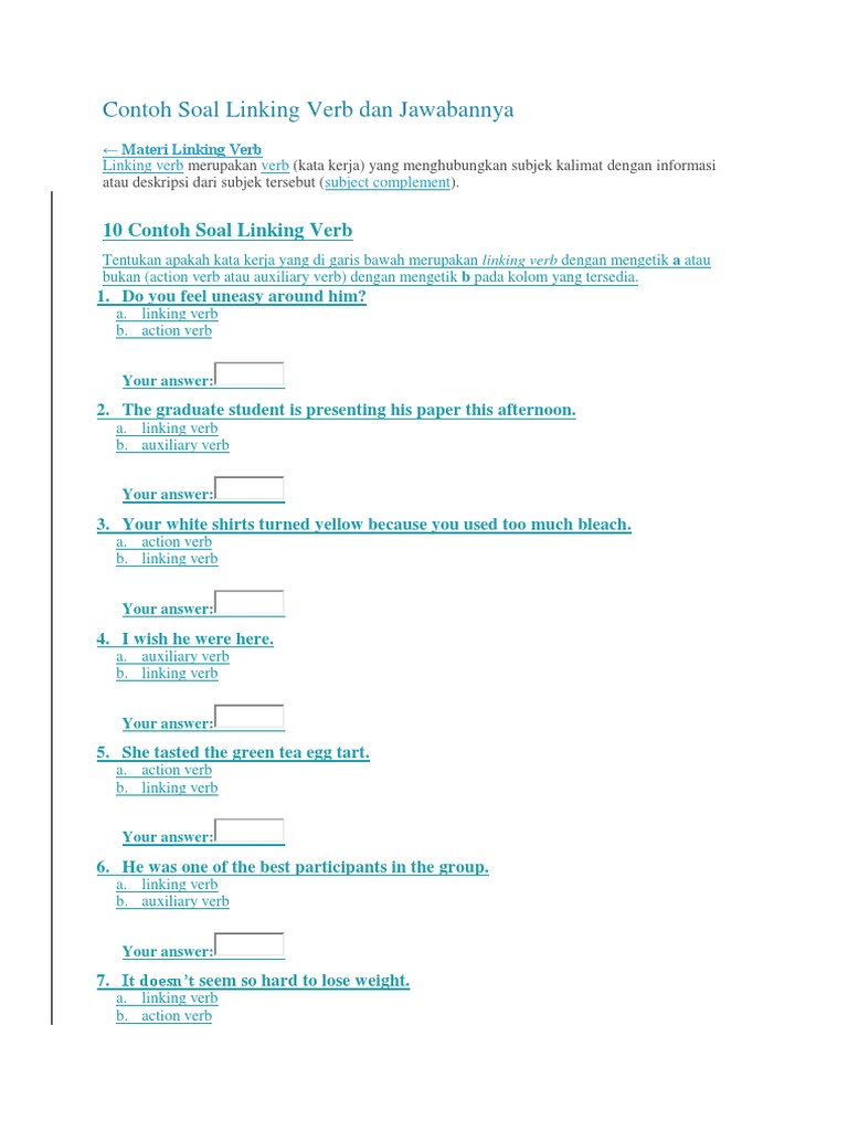 Contoh Soal Linking Verb Dan Jawabannya Verb Grammatical Conjugation