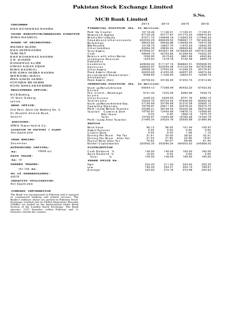 MCB PDF Dividend Stocks