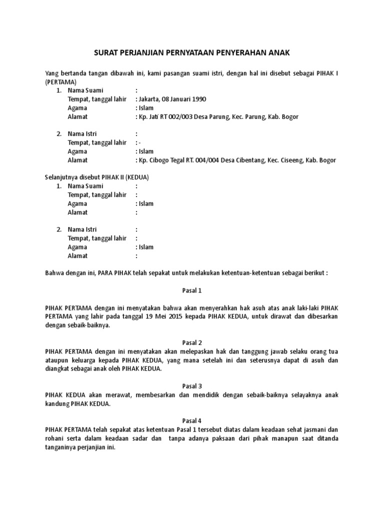 295044107 Surat Pernyataan Penyerahan Hak Asuh Anak Doc