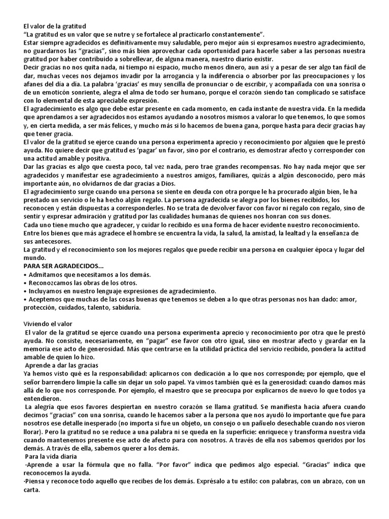 El valor de la gratitud en la vida diaria | PDF | Gratitud | Conceptos ...