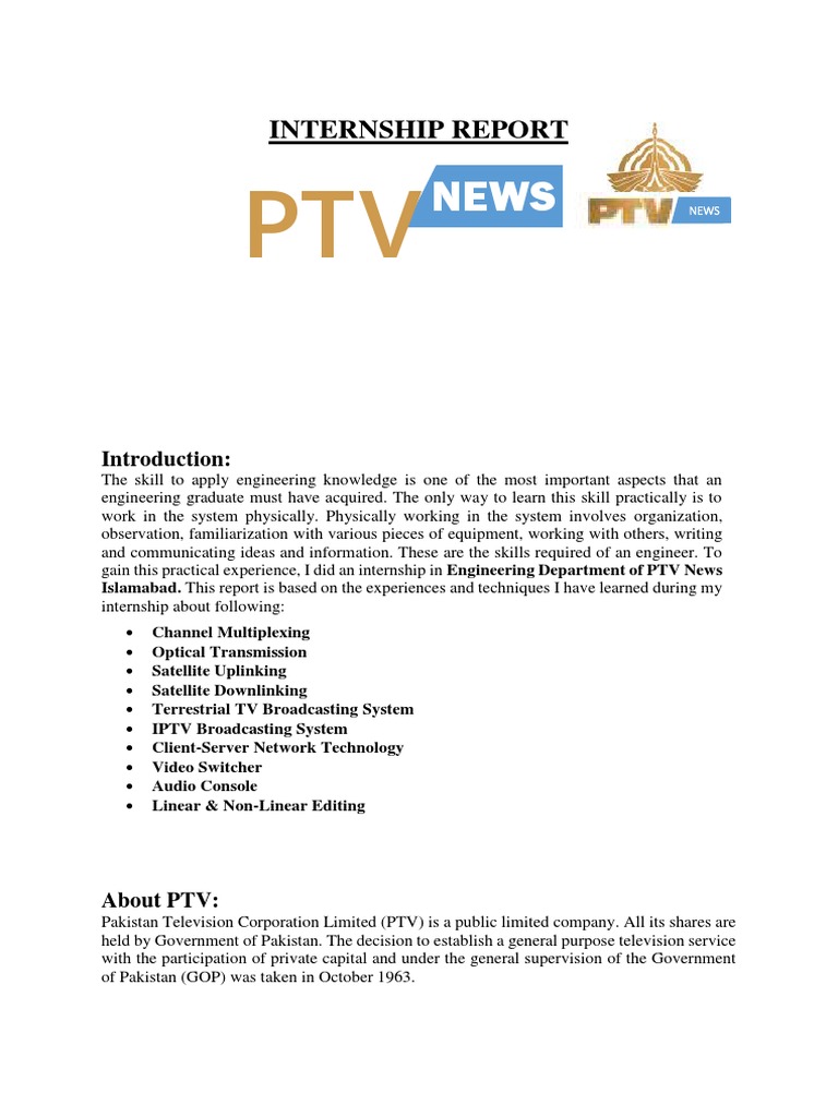 PTV Internship Report PDF Fiber Optic Communication Radio