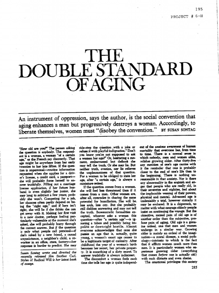 The Double Standard of Aging - Sontag PDF | PDF