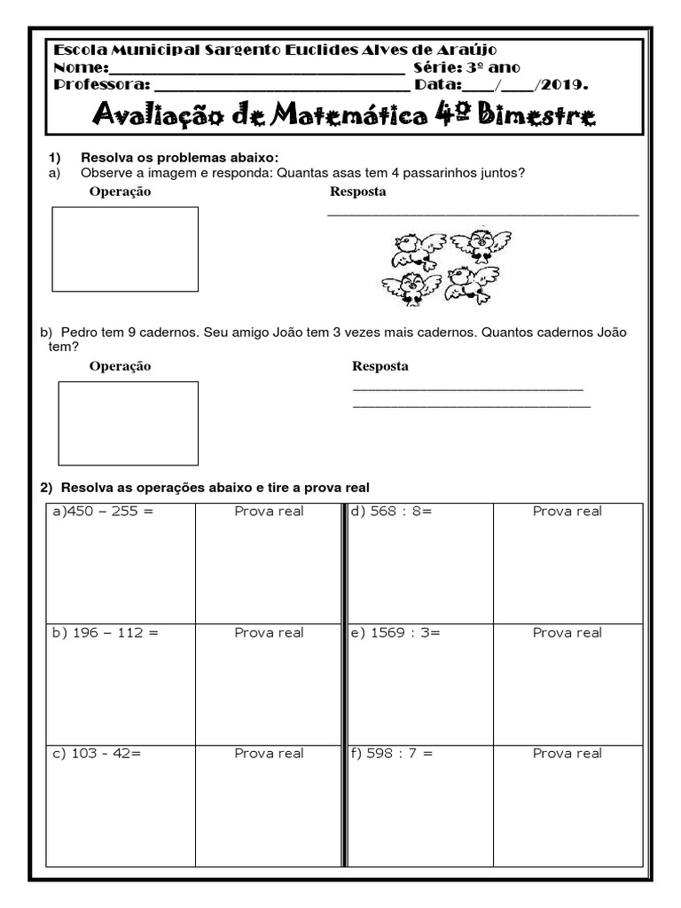 Prova de Matematica 3º Ano 4º Bimestre | PDF