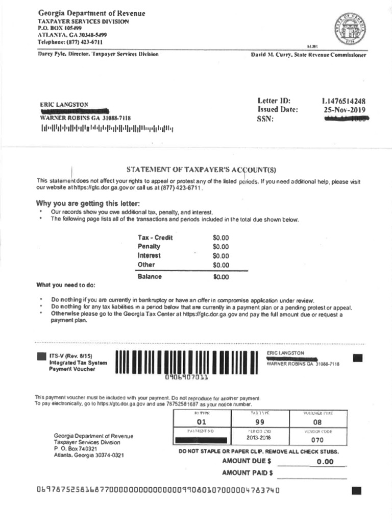 Eric Langston Statement Of Taxpayers Account