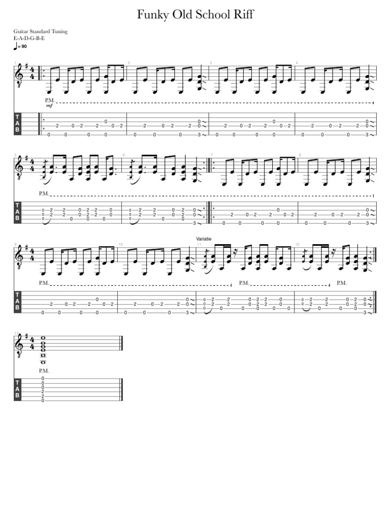 Funky Old School Guitar Riff Tab | PDF | Music Theory | Guitars