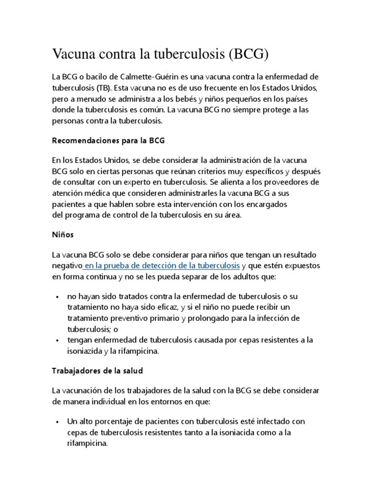 La BCG | PDF | Tuberculosis | Especialidades Medicas
