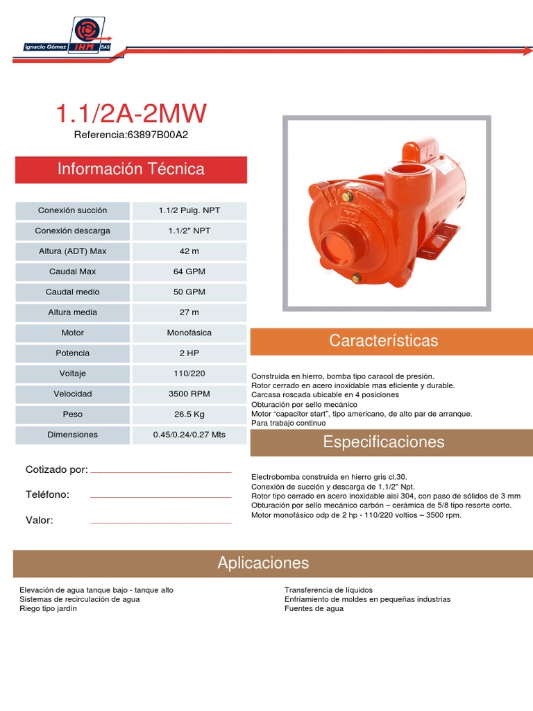 Ficha Técnica Bomba Centrífuga Flotec | PDF