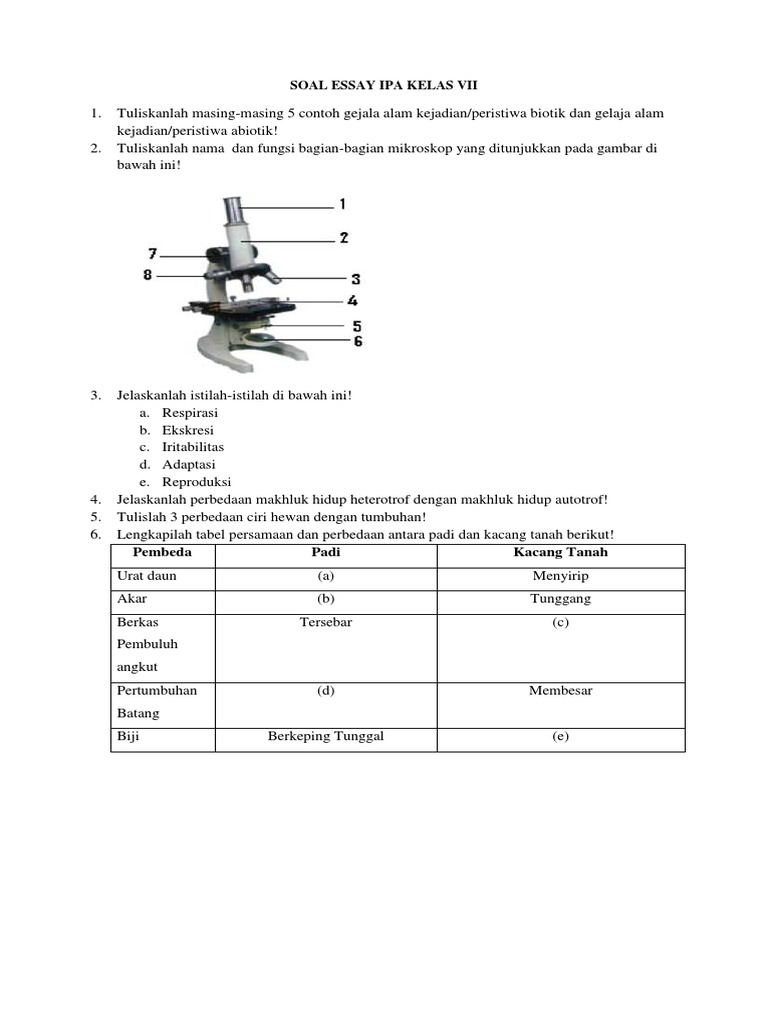 Soal Essay Ipa Semester Ii Kelas Vii