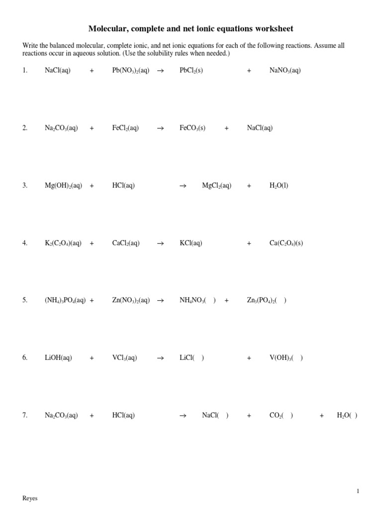 Ionic Equations Worksheet and Practice | PDF | Teaching Methods ...