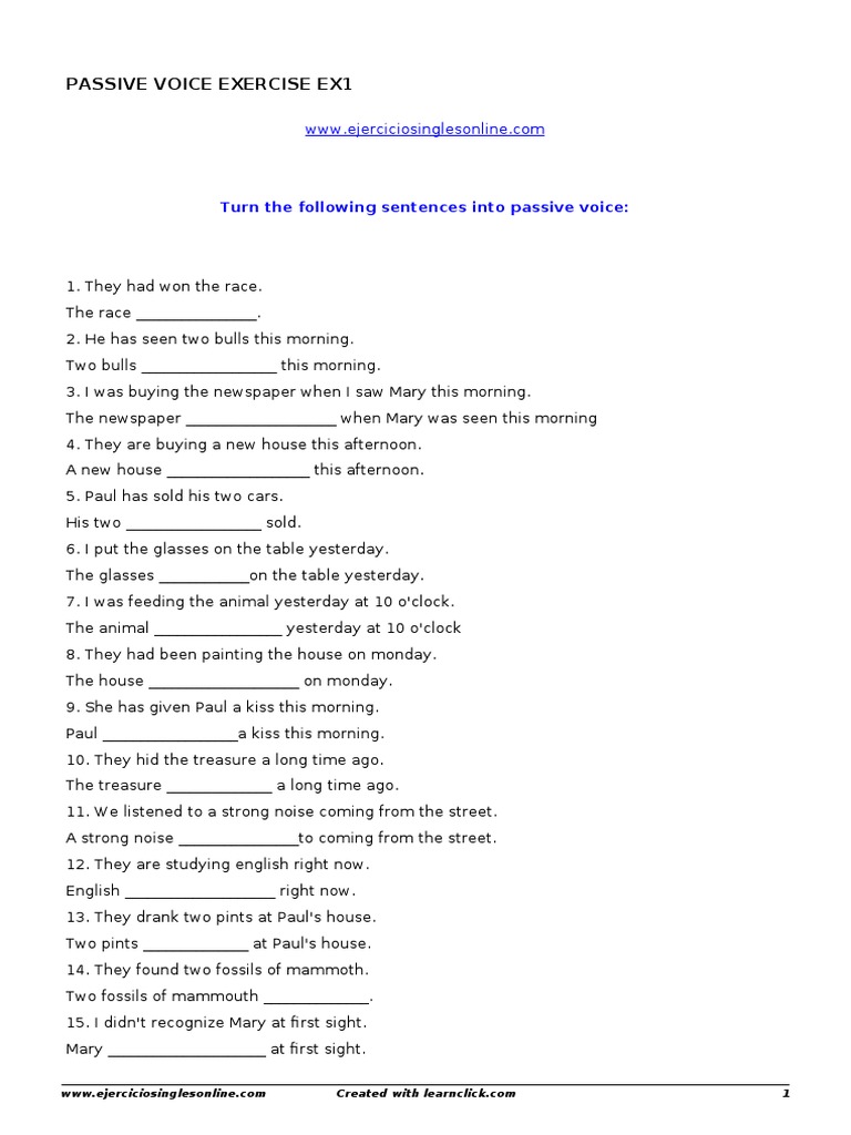 Passive Voice Exercise Ex1 PDF | PDF