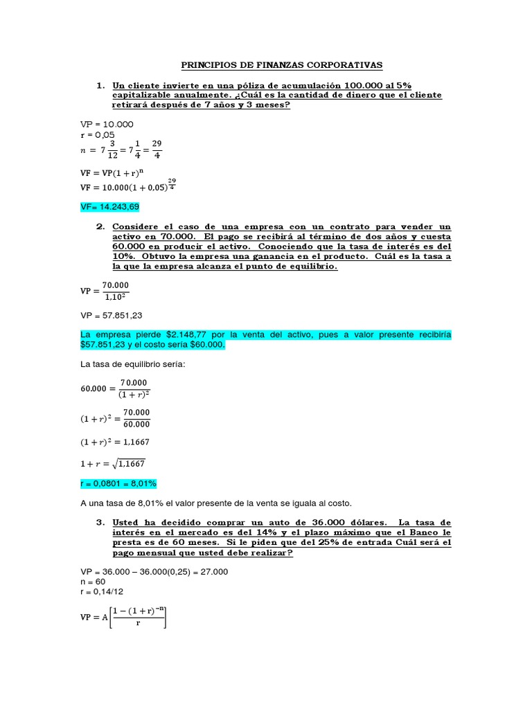 Ejercicios Resueltos de Finanzas Corporativas | PDF | Hipoteca ...